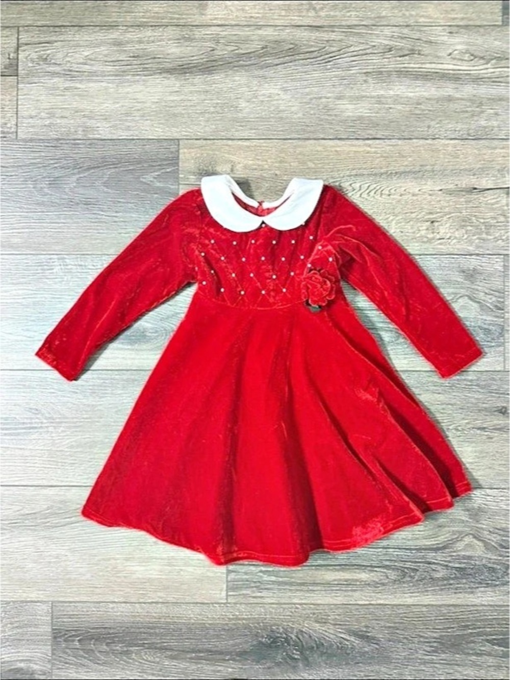 Sophie Rose Red Velvet Christmas Dress White Collar 4T